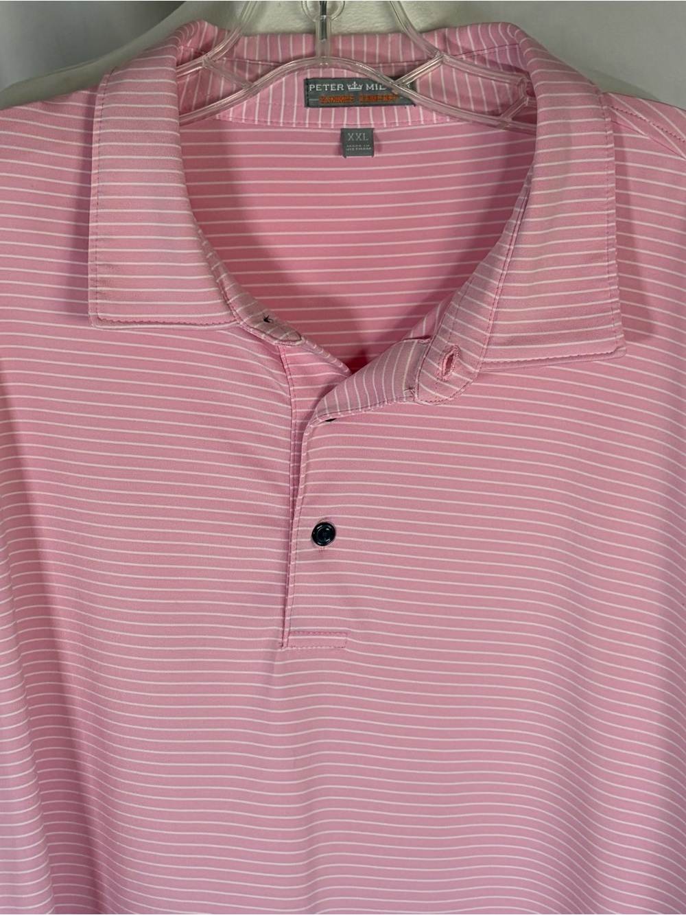 Peter Millar Summer Comfort Performance Striped Golf Polo Shirt Pink & White XXL